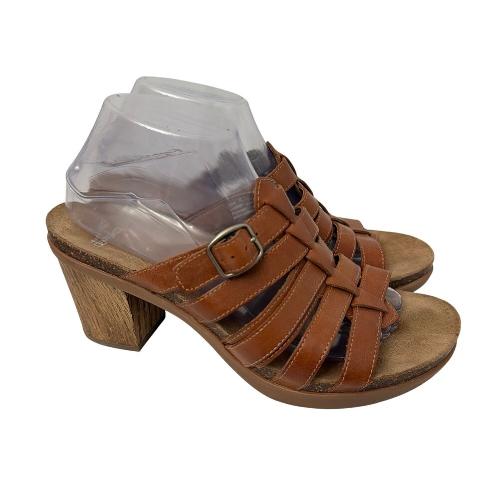 Dansko Sandals Womens Size 10 Dina Cognac Tan Leather Strappy Block Heel 40